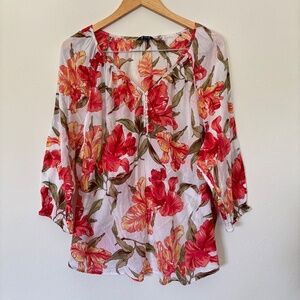 CHAPS SZ 2X Balloon Sleeve Blouse Top Shirt Peasant  1/2 Button Cottagecore